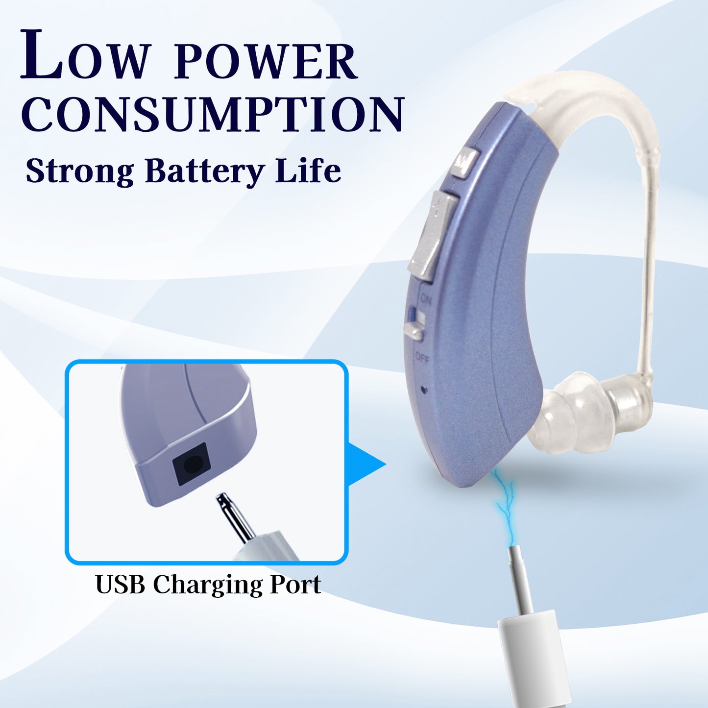 Delmicure VHP-1222 Hearing Aid for Seniors, Rechargeable Hearing Amplifier for Hearing Loss, Mini Speaker, Single (Blue)