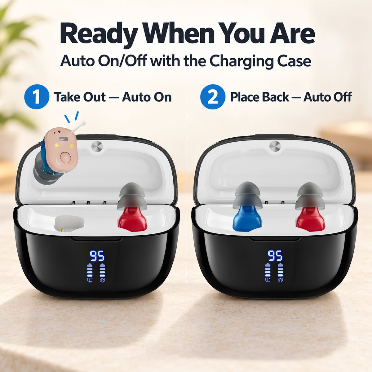 Delmicure Digital Hearing Aids for Seniors, 32-Channel, Noise Reduction, Rechargeable, Auto On/Off, Pair, Beige, VHP-1632