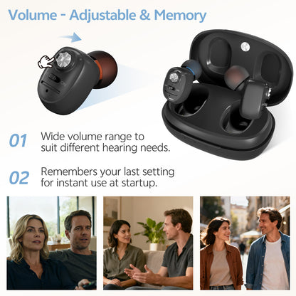 Delmicure VHP-1607 Personal Sound Device with Portable Charging Case – Binaural (Black)