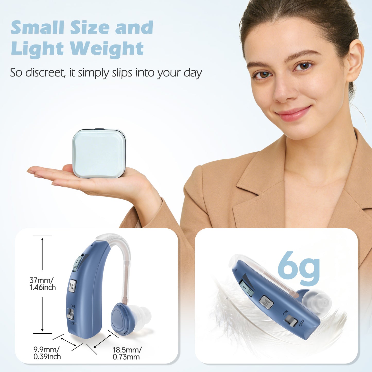 Delmicure Digital Hearing Aid for Seniors, Rechargeable, Single, VHP-1303, Blue