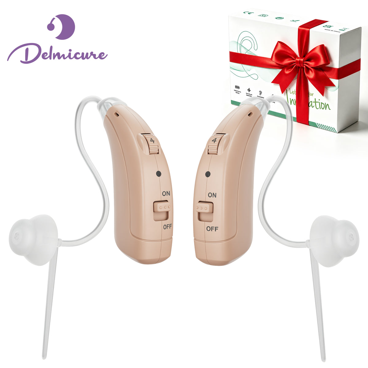 Delmicure Hearing Aids for Seniors, 32-Channel, Adaptive Noise Reduction, Rechargeable, Pair, VHP-1722