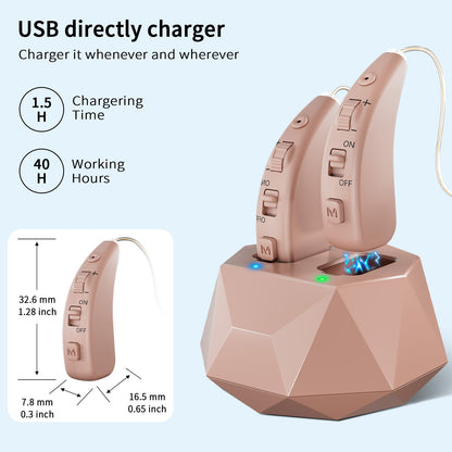 Delmicure VHP-1504 Hearing Aids, Rechargeable Hearing Amplifiers with Charging Dock, Binarual (Beige)