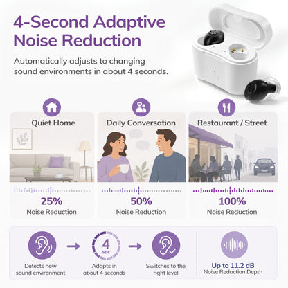 Delmicure Hearing Aids for Seniors, Adaptive Noise Reduction, Rechargeable, Pair, Black, VHP-1651