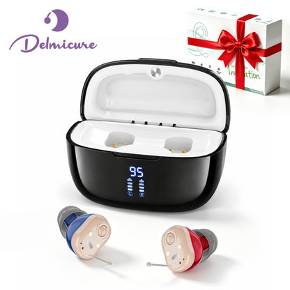 Delmicure Digital Hearing Aids for Seniors, 32-Channel, Noise Reduction, Rechargeable, Auto On/Off, Pair, Beige, VHP-1632