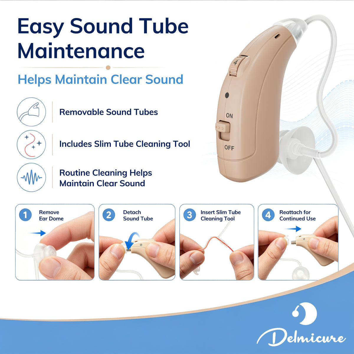 Delmicure Hearing Aid for Seniors, 32-Channel, Adaptive Noise Reduction, Rechargeable, Single, VHP-1722