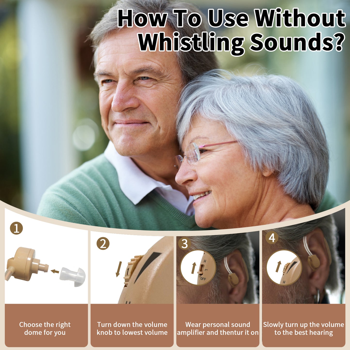 Delmicure HAP-20T Hearing Amplifier for Seniors, Sound Amplifier with Replaceable Battery, Single (Beige) - Upgrade