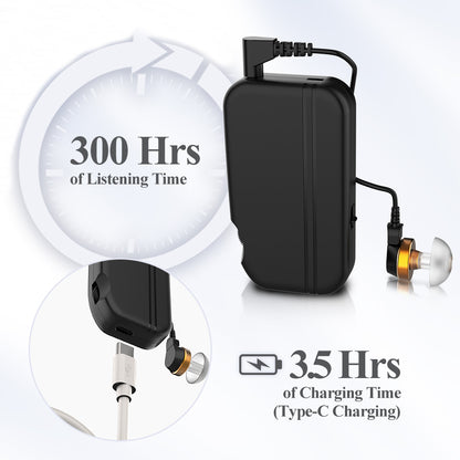 Delmicure VHP-302C Hearing Aids for Seniors – Rechargeable Sound Device with Smart Volume Adjustment, Single(Black)