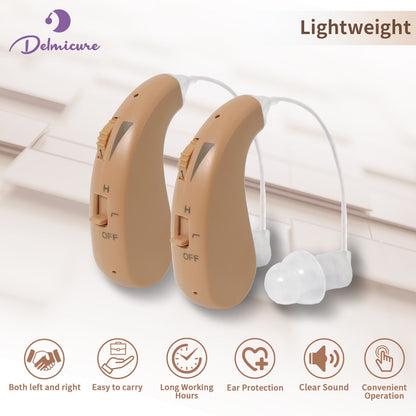 Delmicure VHP-1206 Hearing Aids for Seniors, Rechargeable Hearing Amplifiers for Hearing Loss, Binaural (Beige) - Mini Speaker