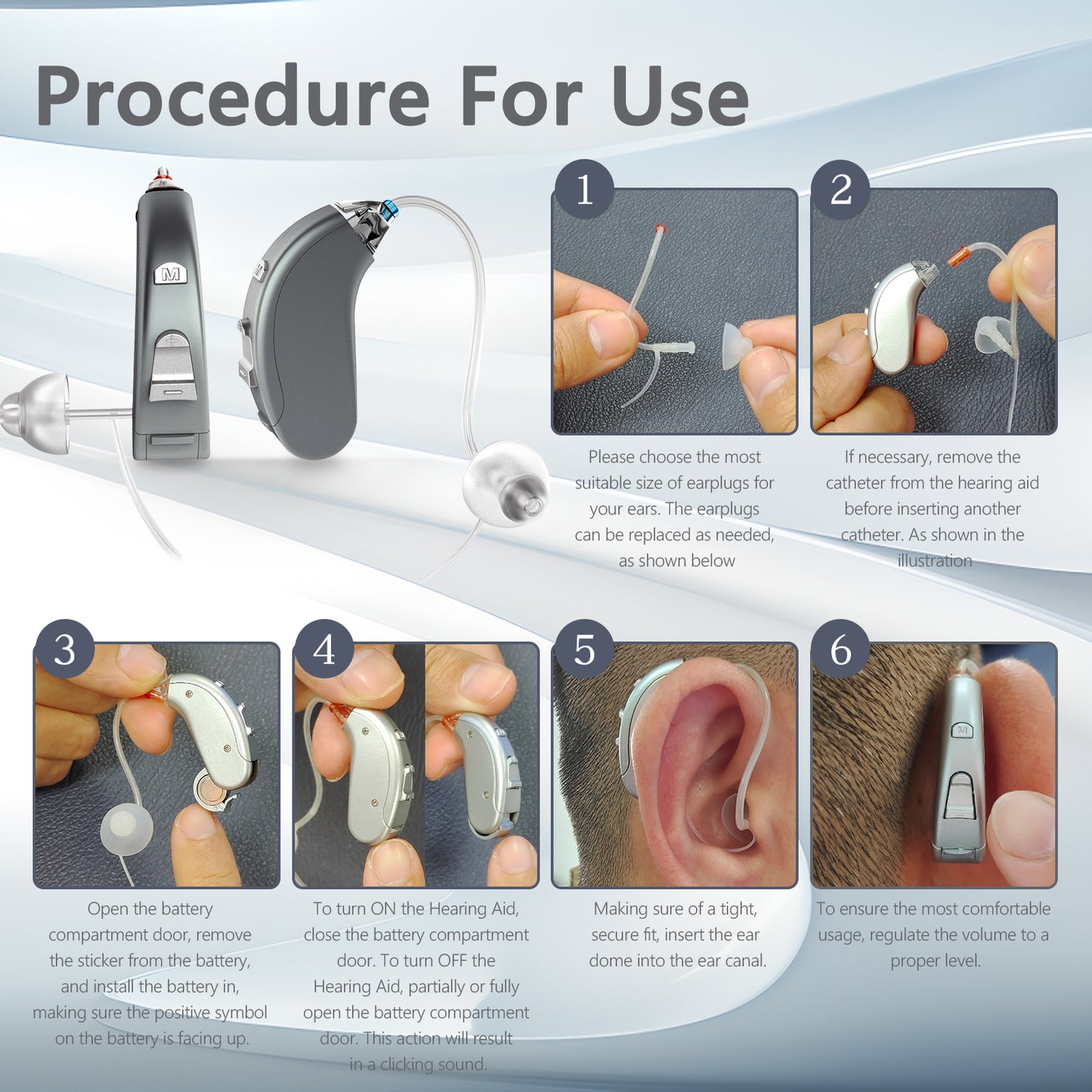 Delmicure VHP-702 Hearing Aids with Batteries for Seniors, BTE Sound Device with Replaceable Battery, Single (Grey)