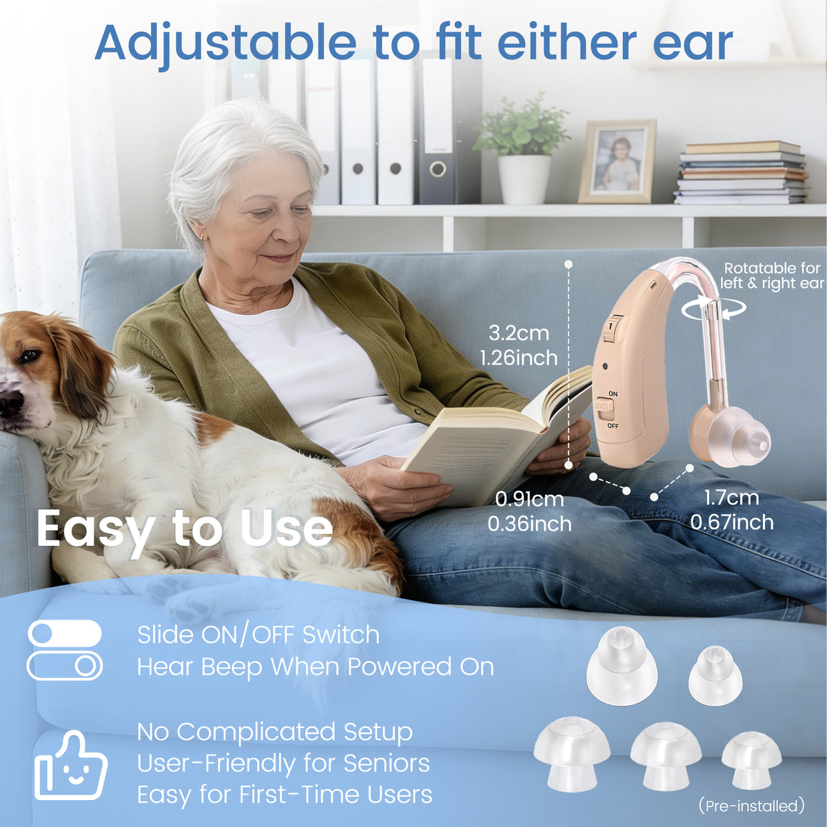 Delmicure Digital Hearing Aids for Seniors, Rechargeable, Noise Reduction, Pair, Beige, VHP-1721