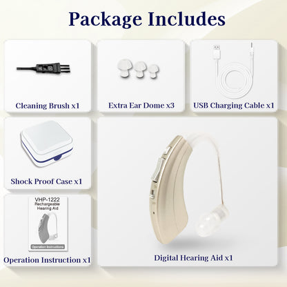 Delmicure VHP-1222 Hearing Aid for Seniors, Rechargeable Hearing Amplifier for Hearing Loss, Mini Speaker, Single (Gold)