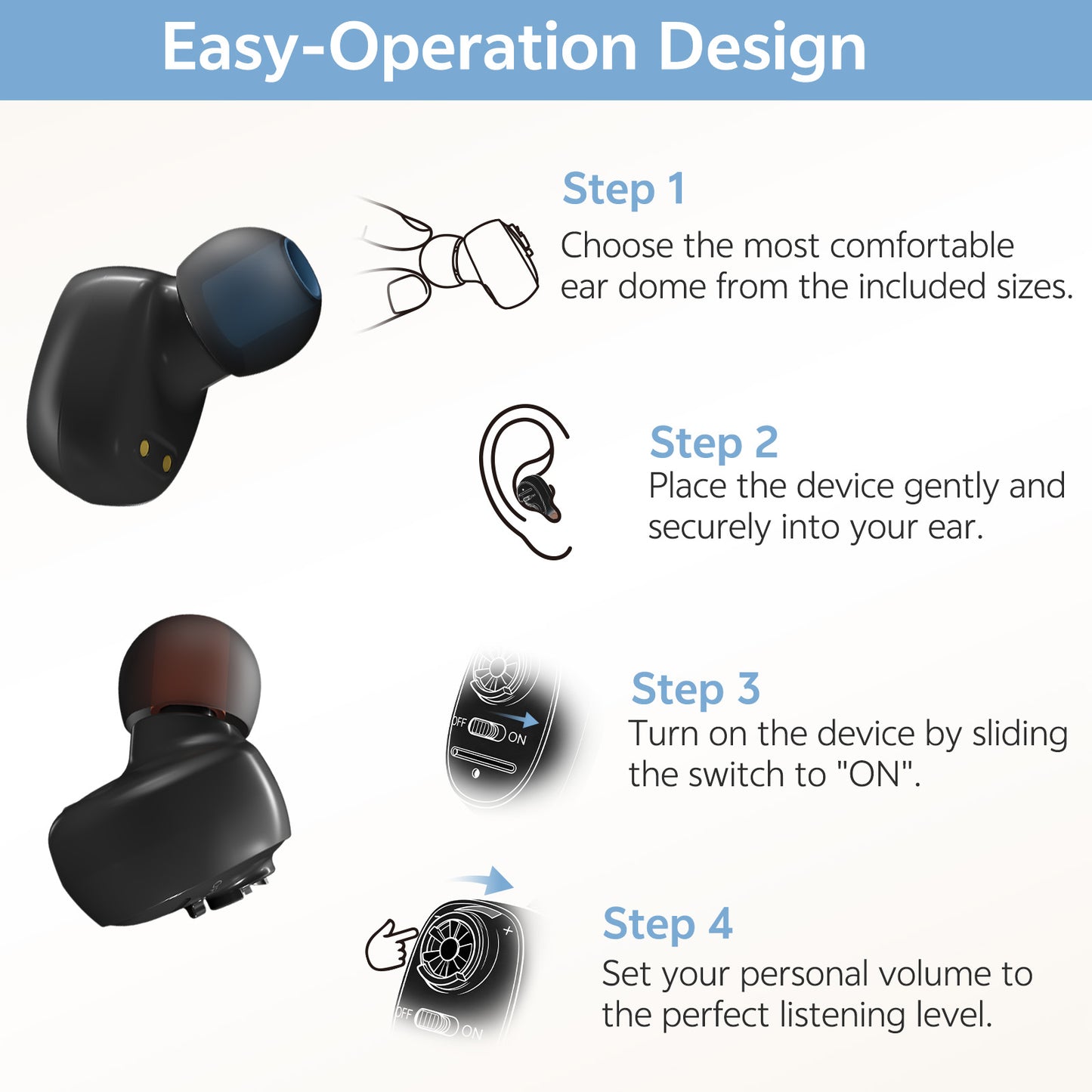 Delmicure VHP-1607 Personal Sound Device with Portable Charging Case – Binaural (Black)