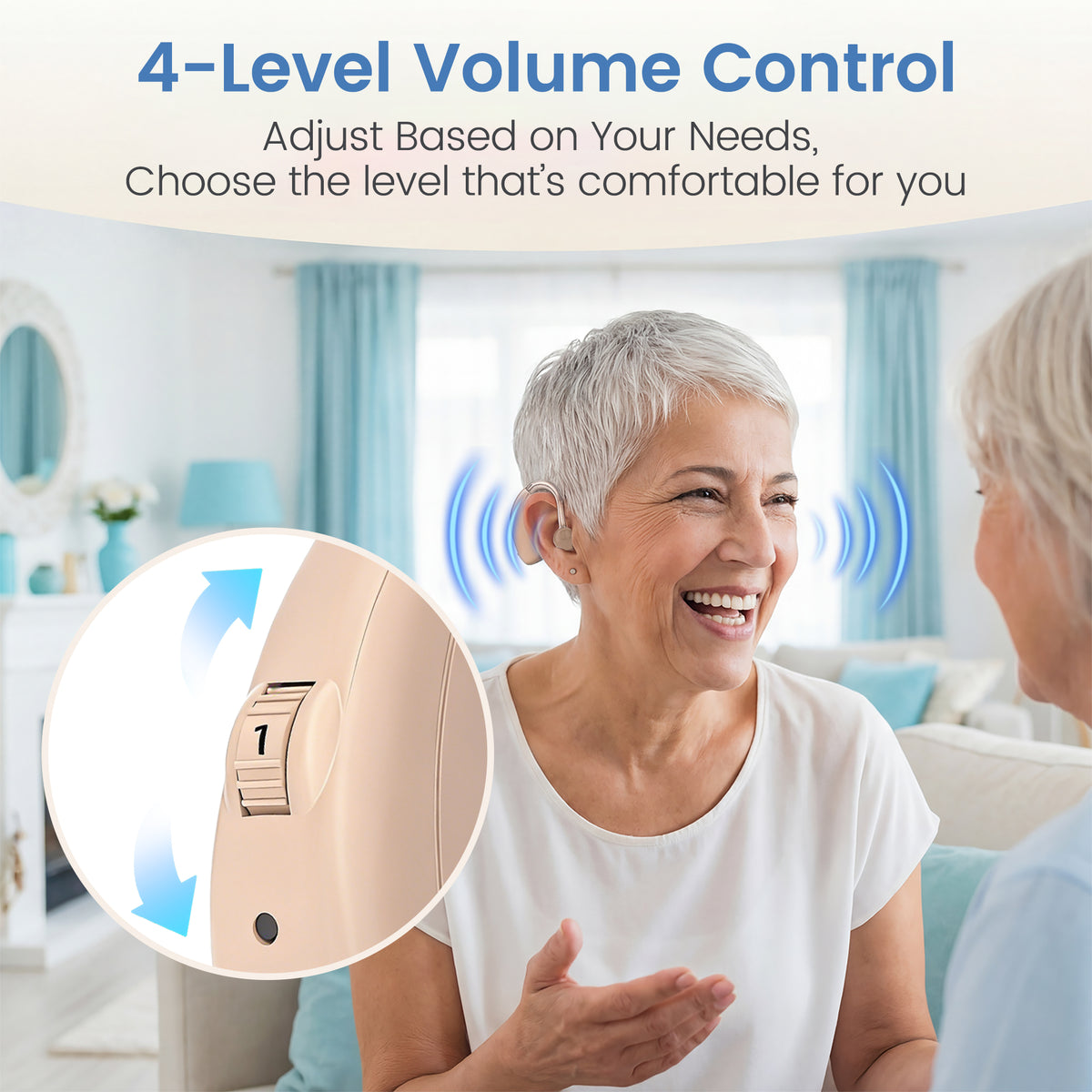 Delmicure Digital Hearing Aids for Seniors, Rechargeable, Noise Reduction, Pair, Beige, VHP-1721