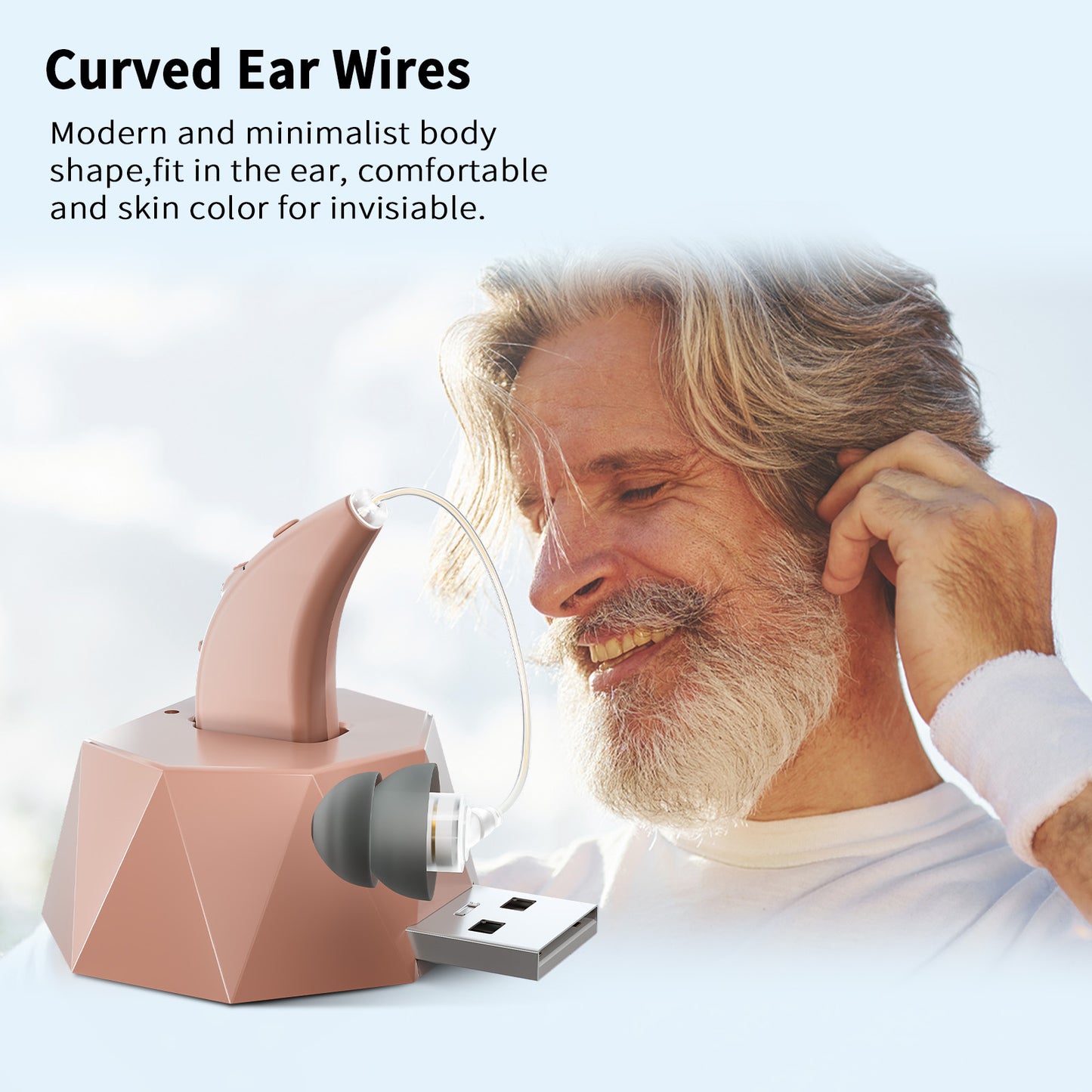 Delmicure VHP-1504 Hearing Aid, Rechargeable Hearing Amplifier with Charging Dock, Single (Beige)