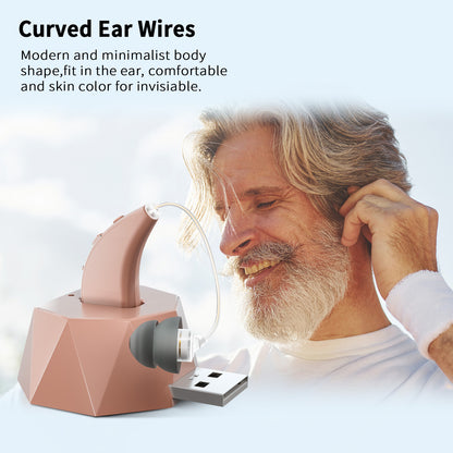 Delmicure VHP-1504 Hearing Aid, Rechargeable Hearing Amplifier with Charging Dock, Single (Beige)