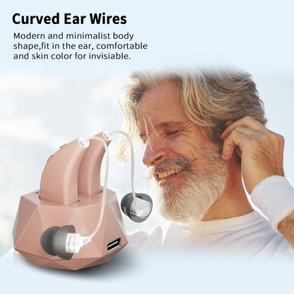 Delmicure VHP-1504 Hearing Aids, Rechargeable Hearing Amplifiers with Charging Dock, Binarual (Beige)