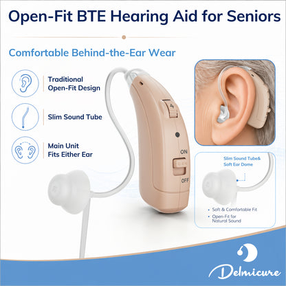 Delmicure Hearing Aid for Seniors, 32-Channel, Adaptive Noise Reduction, Rechargeable, Single, VHP-1722