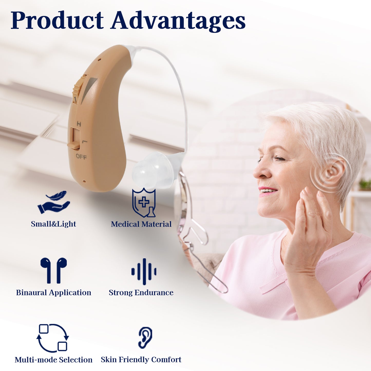 Delmicure VHP-1206 Hearing Aid for Seniors, Rechargeable Hearing Amplifier for Hearing Loss, Mini Speaker, Single (Beige)