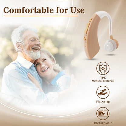 Delmicure VHP-1220 Hearing Aid for Seniors, Rechargeable Hearing Amplifier for Hearing Loss, Single (Beige)