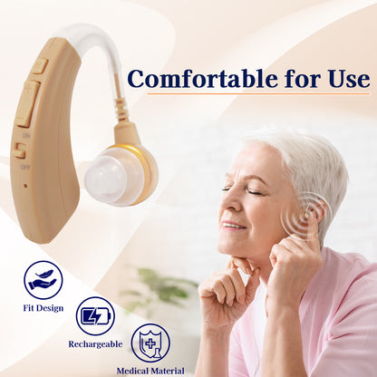 Delmicure VHP-1221 Hearing Aid for Seniors, Rechargeable Hearing Amplifier for Hearing Loss, Detachable Speaker, Single (Beige)