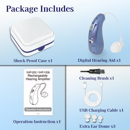 Delmicure VHP-1206 Hearing Aid for Seniors, Rechargeable Hearing Amplifier for Hearing Loss, Mini Speaker, Single (Blue)