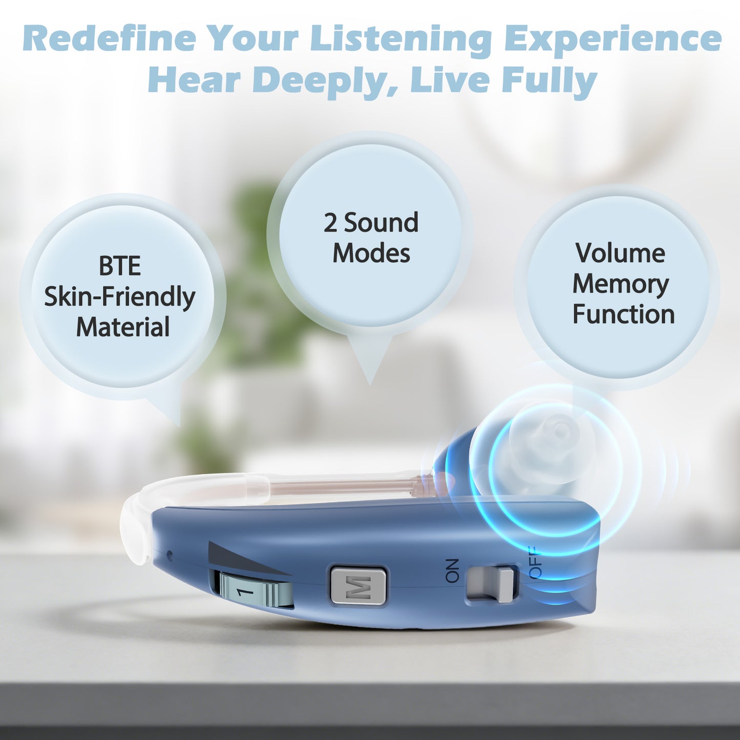 Delmicure Digital Hearing Aid for Seniors, Rechargeable, Single, VHP-1303, Blue