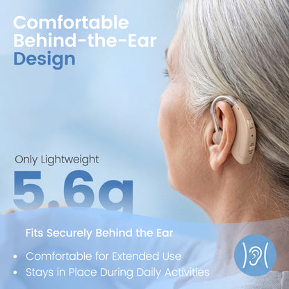 Delmicure Digital Hearing Aid for Seniors, Rechargeable, Noise Reduction, Single, Beige, VHP-1721
