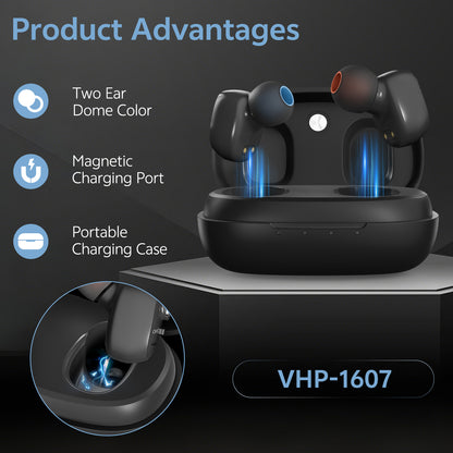 Delmicure VHP-1607 Personal Sound Device with Portable Charging Case – Binaural (Black)