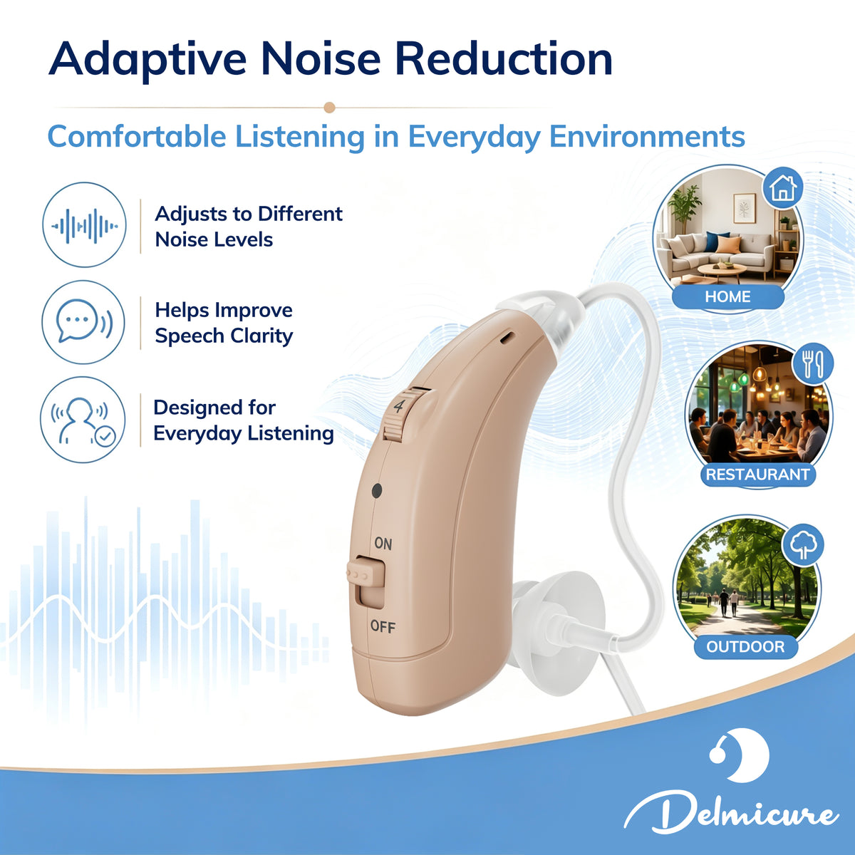 Delmicure Hearing Aids for Seniors, 32-Channel, Adaptive Noise Reduction, Rechargeable, Pair, VHP-1722