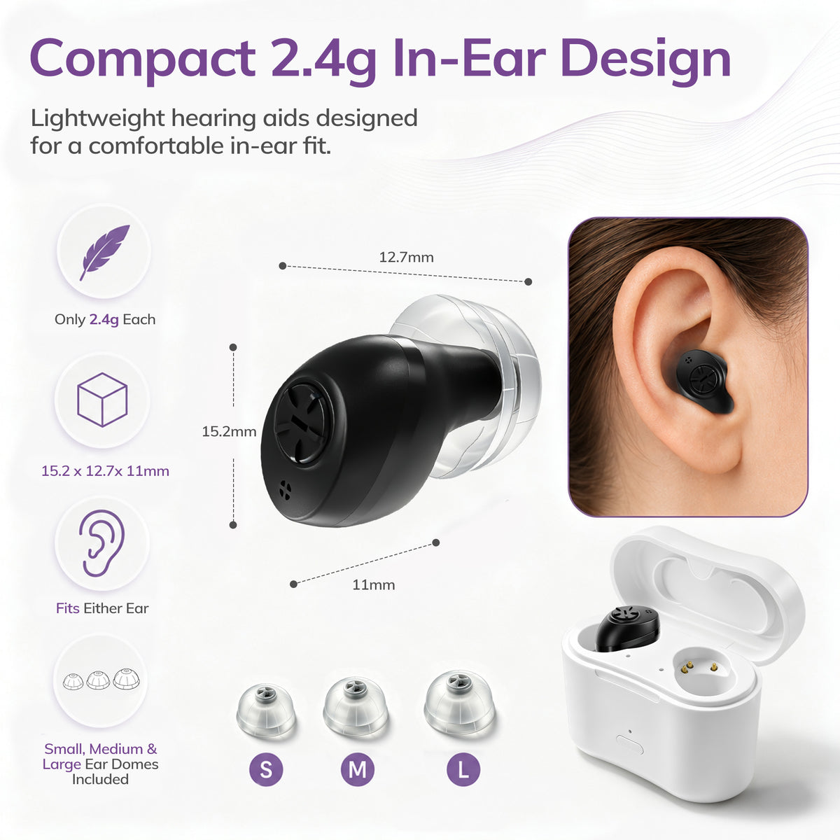 Delmicure Hearing Aids for Seniors, Adaptive Noise Reduction, Rechargeable, Pair, Black, VHP-1651