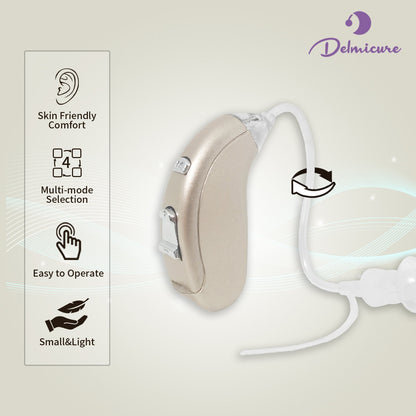 Delmicure VHP-702 Digital Hearing Aid - Rechargeable Digital Hearing Aid for Adults: BTE Device with Adjustable Volume and Mode, Clear Voice with Noise Cancelling Chip, Lightweight Design