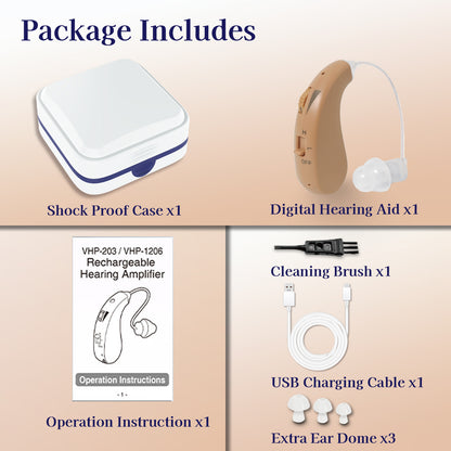 Delmicure VHP-1206 Hearing Aid for Seniors, Rechargeable Hearing Amplifier for Hearing Loss, Mini Speaker, Single (Beige)