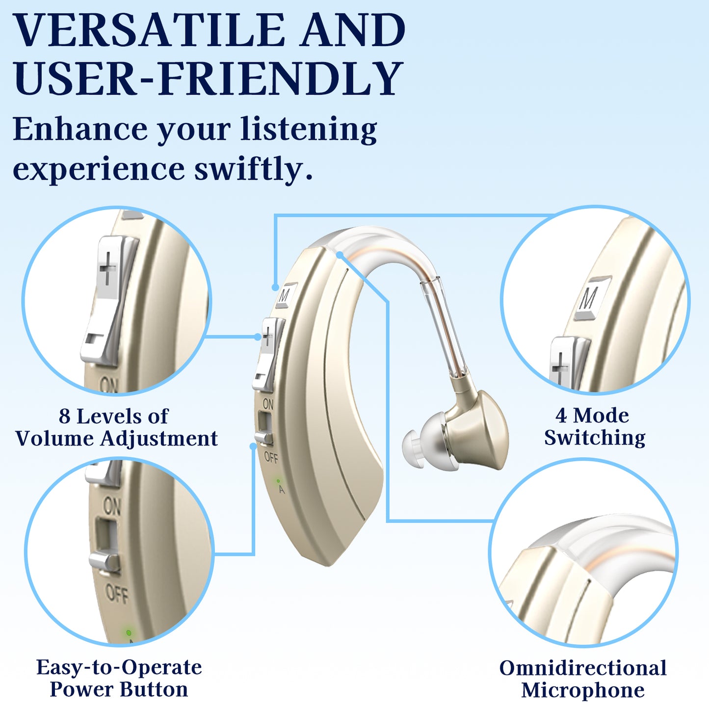 Delmicure VHP-1220AX Digital Hearing Aids, Binarual (Gold)