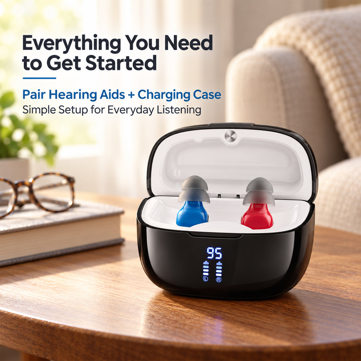 Delmicure Digital Hearing Aids for Seniors, 32-Channel, Noise Reduction, Rechargeable, Auto On/Off, Pair, Beige, VHP-1632