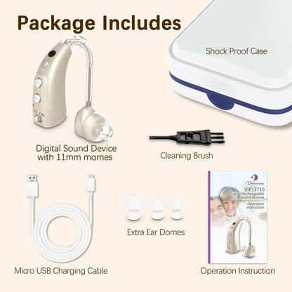 Delmicure VHP-1710 Digital Hearing Aids for Adults with 16 Channels & 4 Modes, for Hearing Loss, Single (Gold)