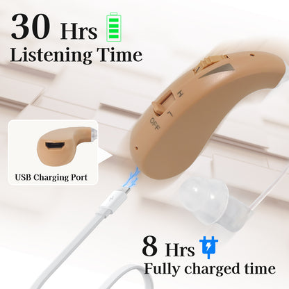 Delmicure VHP-1206 Hearing Aid for Seniors, Rechargeable Hearing Amplifier for Hearing Loss, Mini Speaker, Single (Beige)