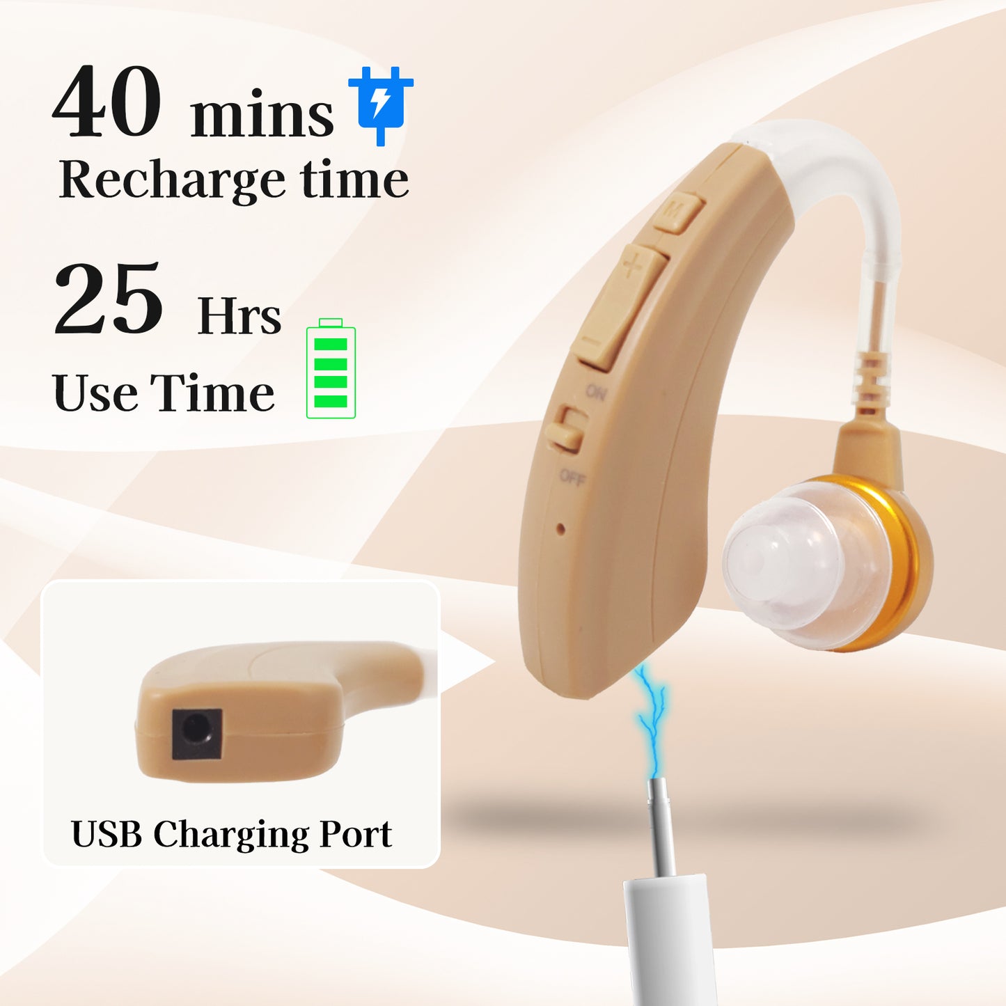 Delmicure VHP-1221 Hearing Aid for Seniors, Rechargeable Hearing Amplifier for Hearing Loss, Detachable Speaker, Single (Beige)