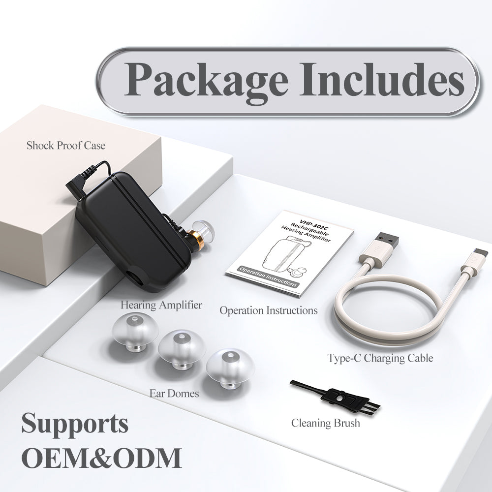 Delmicure VHP-302C Hearing Aids for Seniors – Rechargeable Sound Device with Smart Volume Adjustment, Single(Black)