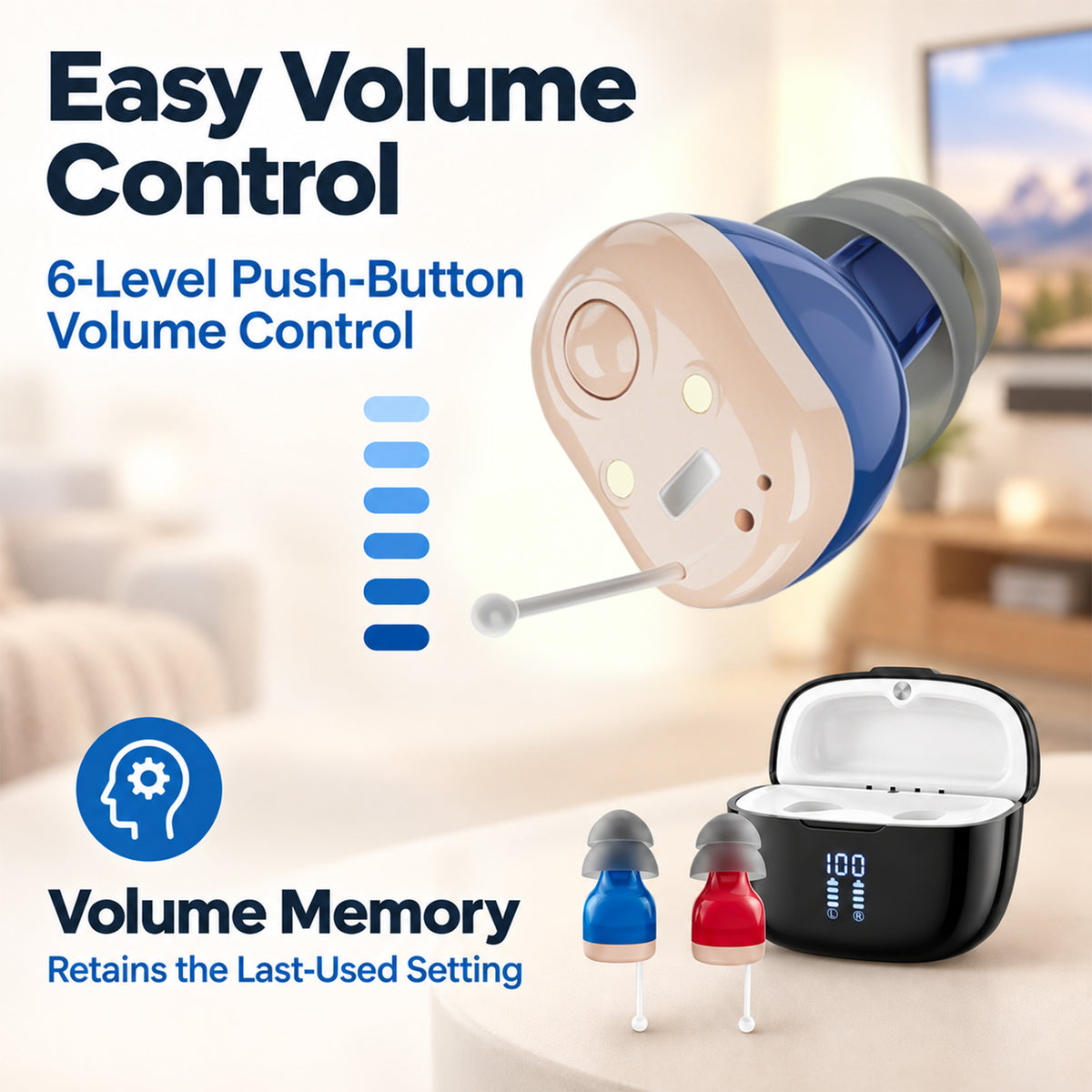 Delmicure Digital Hearing Aids for Seniors, 32-Channel, Noise Reduction, Rechargeable, Auto On/Off, Pair, Beige, VHP-1632