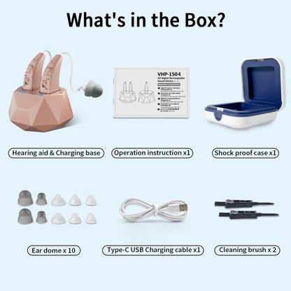 Delmicure VHP-1504 Hearing Aids, Rechargeable Hearing Amplifiers with Charging Dock, Binarual (Beige)