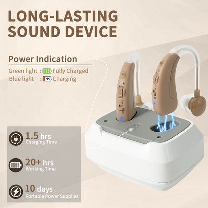 Delmicure VHP-1011 Hearing Aids for Adults, Hearing Amplifier Easy Charging Dock, Binarual (Beige) - Control with Slide