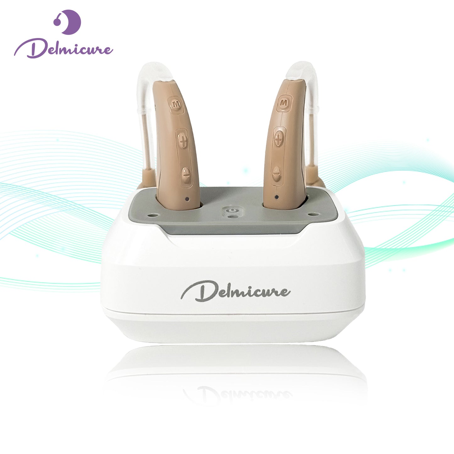 Delmicure VHP-1021 Hearing Aids for Adults, Hearing Amplifier with Charging Dock, Binarual (Beige) - Control with Button