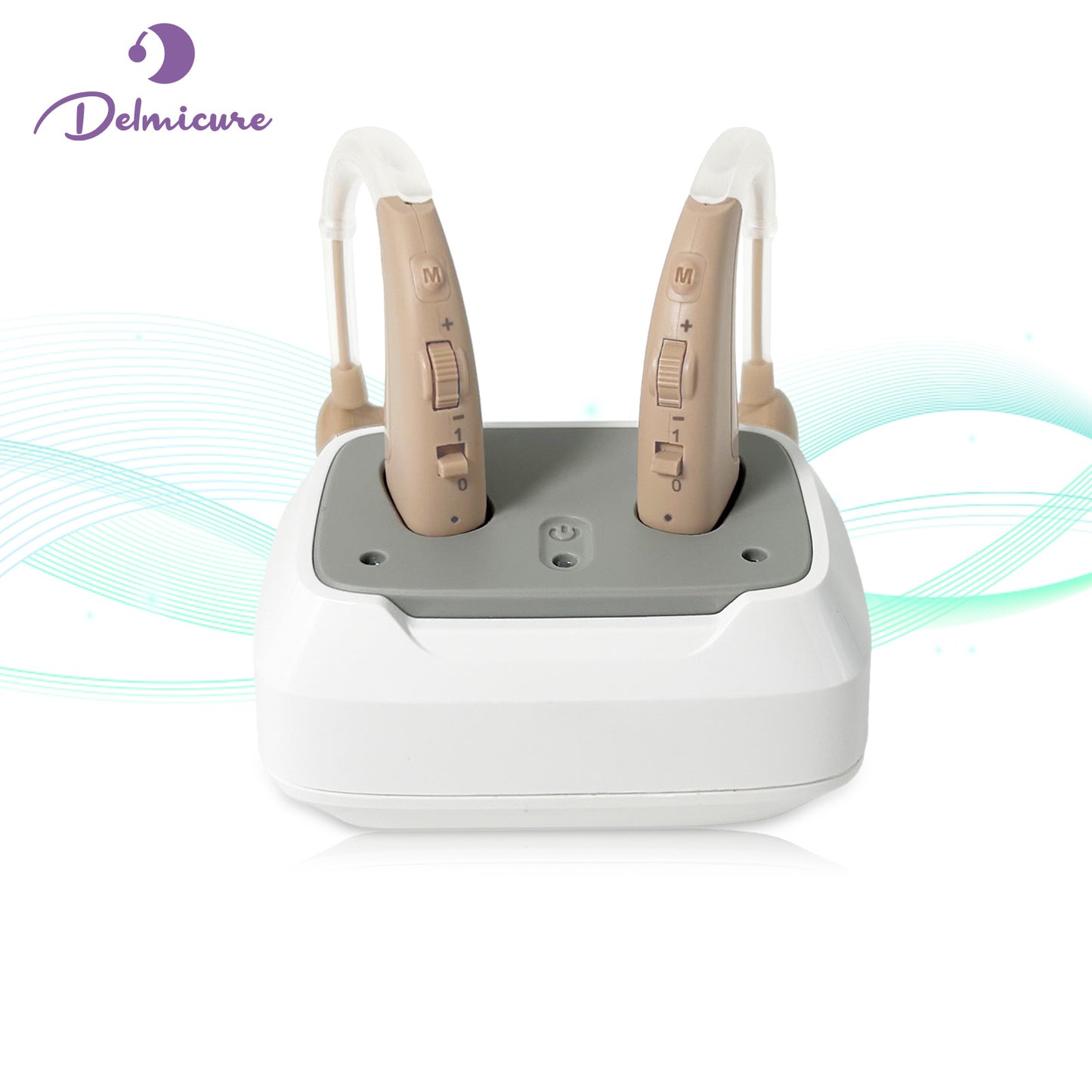 Delmicure VHP-1011 Hearing Aids for Adults, Hearing Amplifier Easy Charging Dock, Binarual (Beige) - Control with Slide