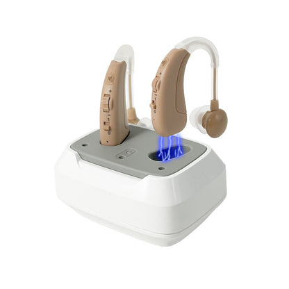 Delmicure VHP-1011 Hearing Aids for Adults, Hearing Amplifier Easy Charging Dock, Binarual (Beige) - Control with Slide