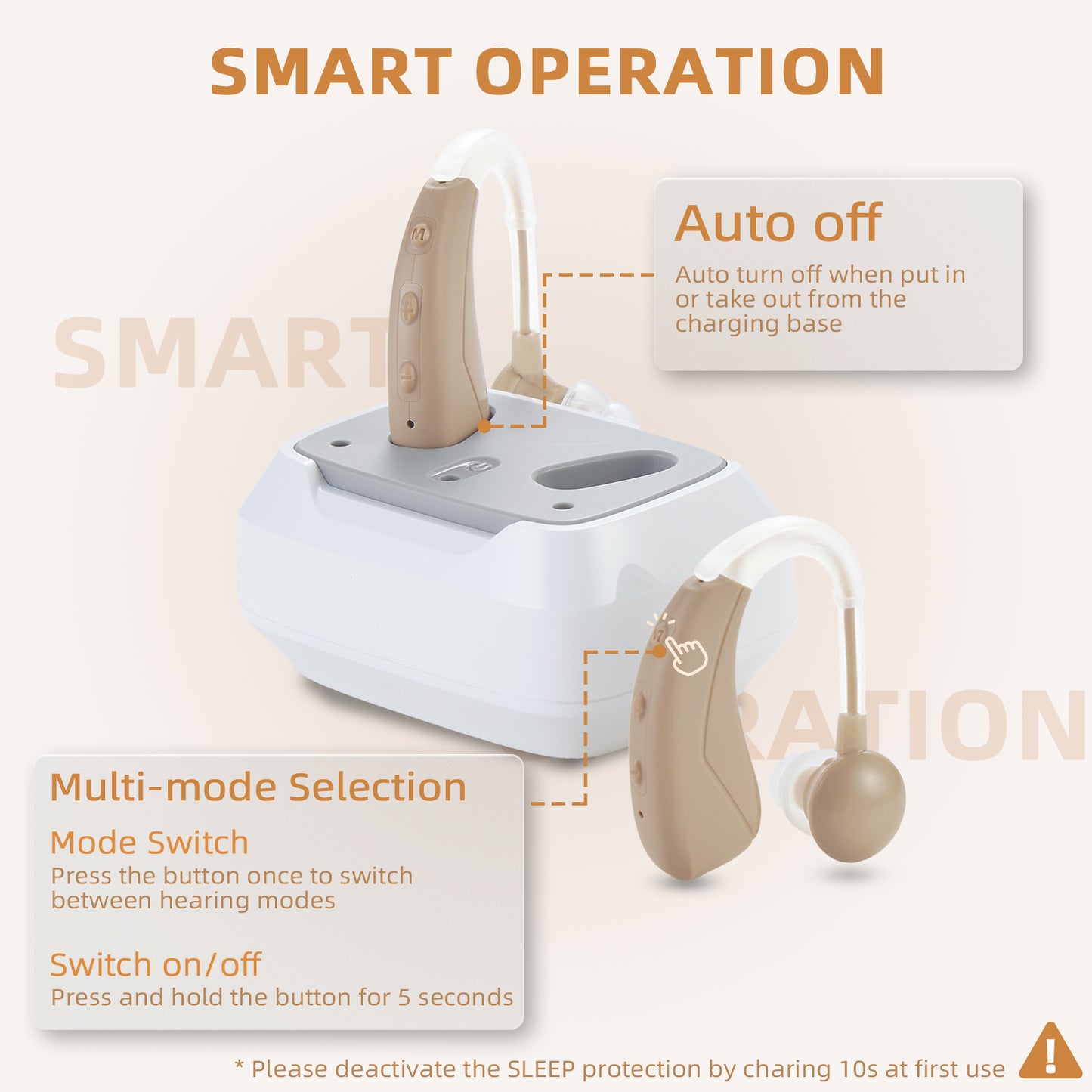 Delmicure VHP-1021 Hearing Aids for Adults, Hearing Amplifier with Charging Dock, Binarual (Beige), Control with Button_3
