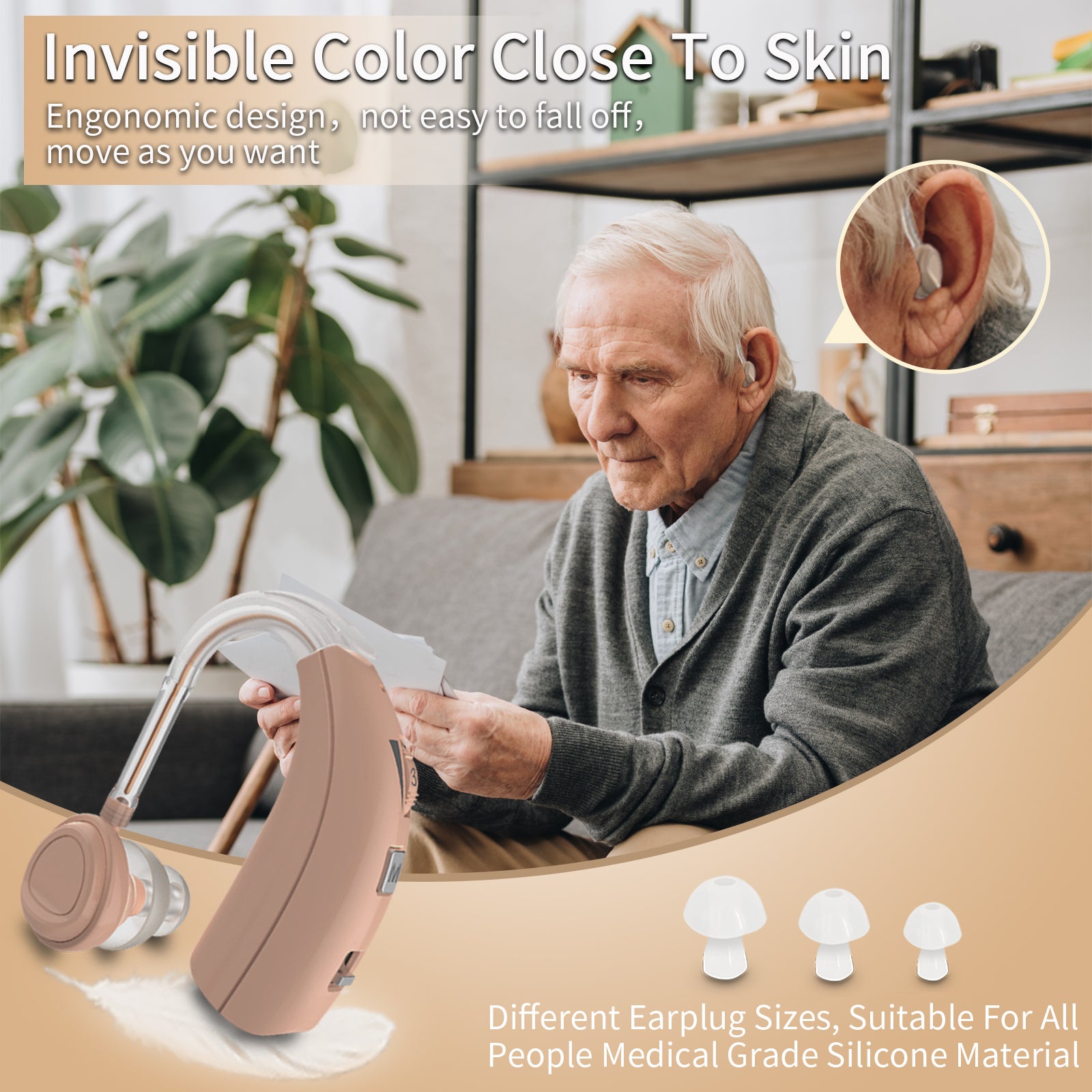 Delmicure VHP-1303 Hearing Aid For Seniors with 2 Frequency Modes, Single Machine, Beige-6
