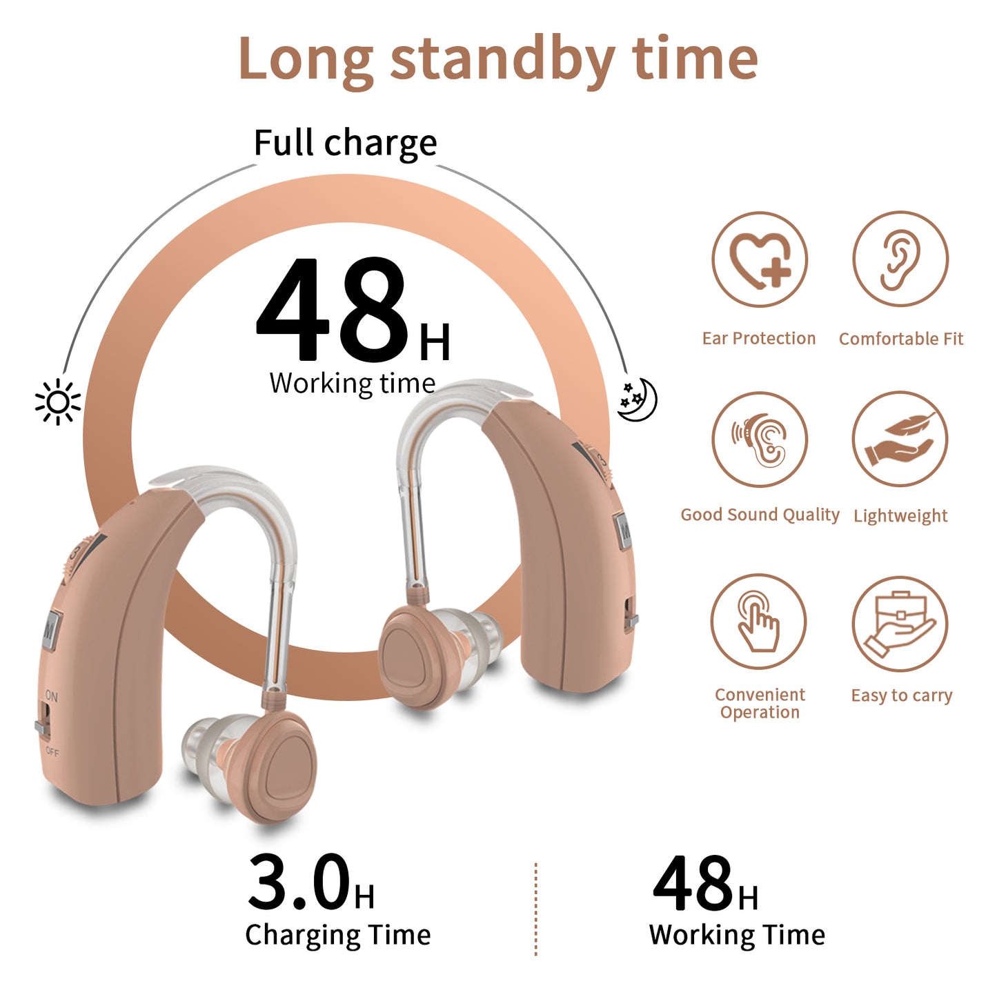 Delmicure VHP-1303 Hearing Aids For Seniors with 2 Frequency Modes, Single Machine,Beige-2