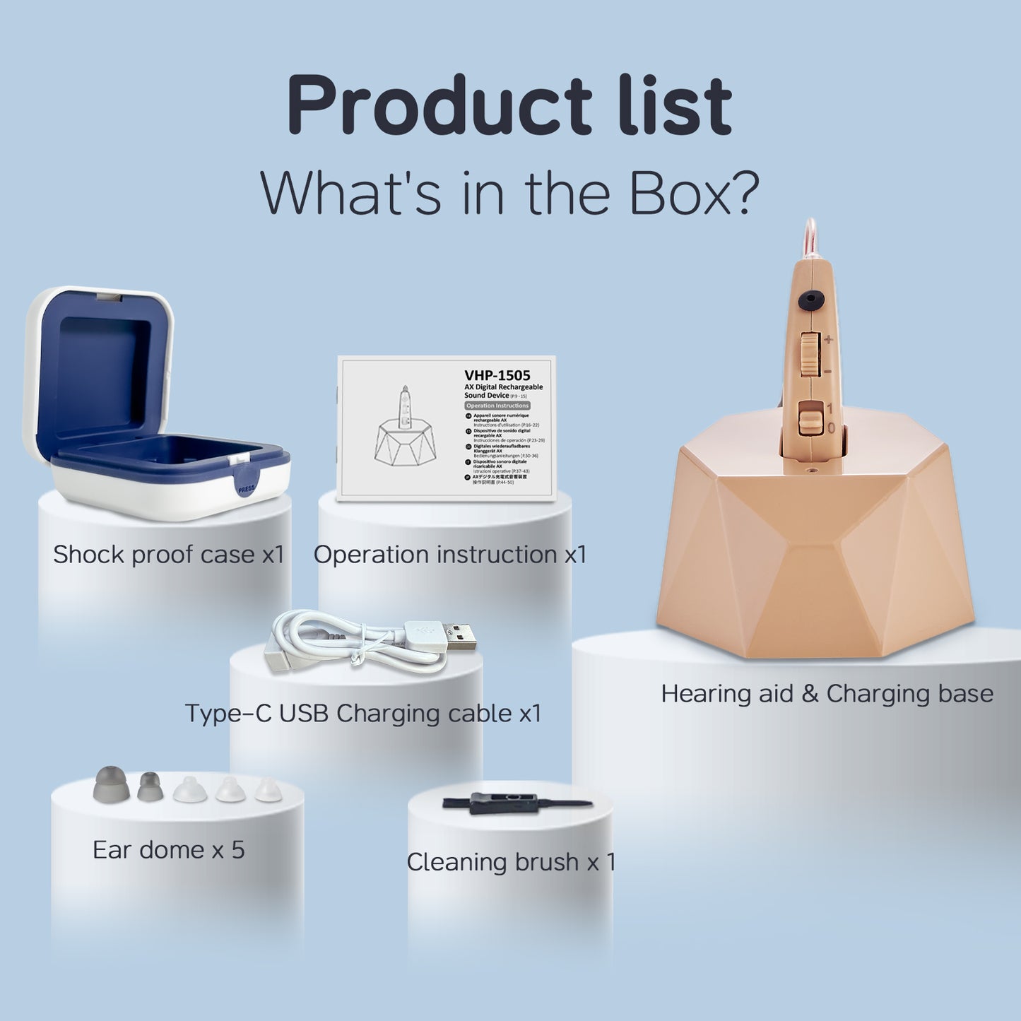 Delmicure VHP-1505 Hearing Aid, Rechargeable Hearing Amplifier with Charging Dock, Single (Beige)_6

