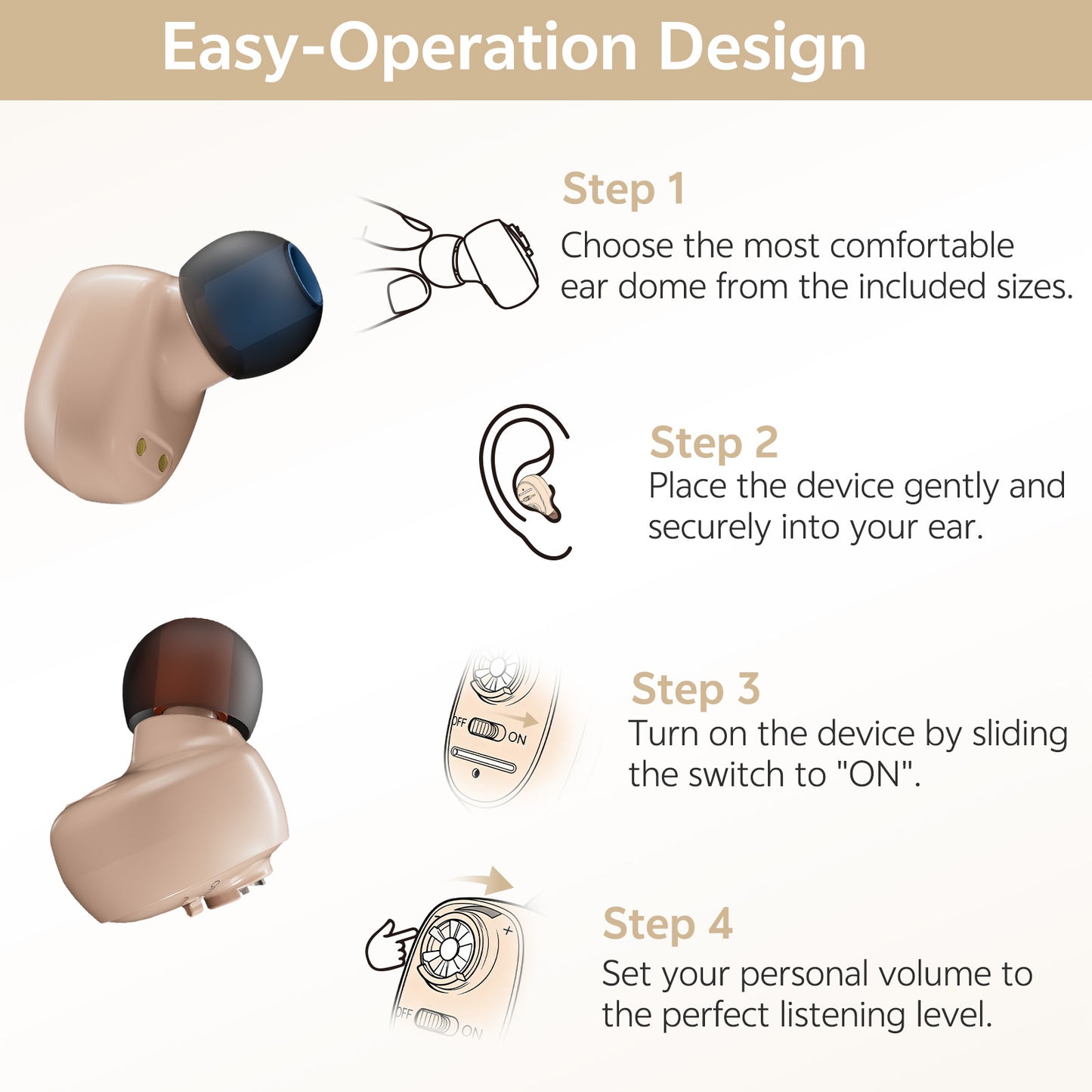 Delmicure VHP-1607 Personal Sound Device with Portable Charging Case – Binaural (Beige)