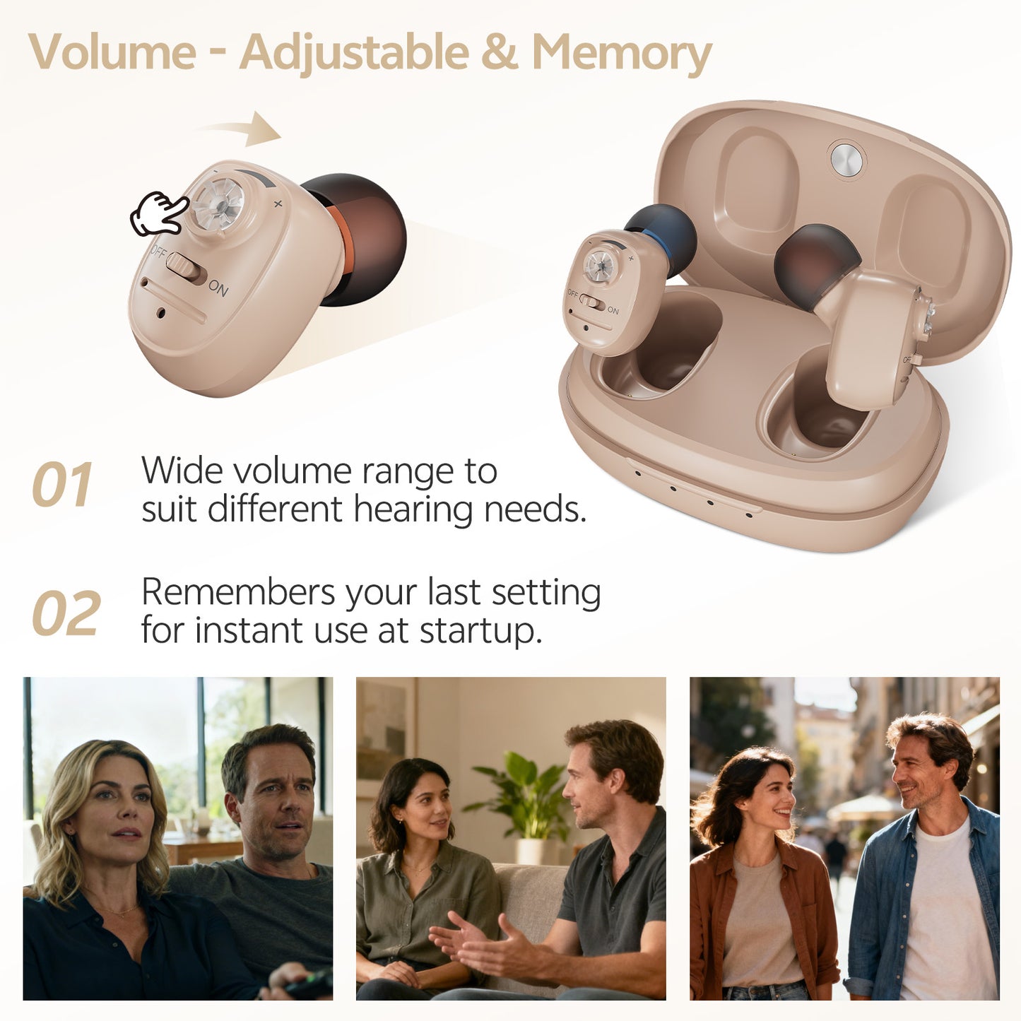 Delmicure VHP-1607 Personal Sound Device with Portable Charging Case – Binaural (Beige)